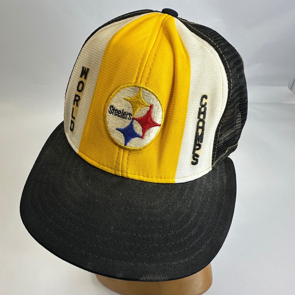 Vintage Pittsburgh Steelers Lucky Stripes Trucker Hat World Champs Snapback USA